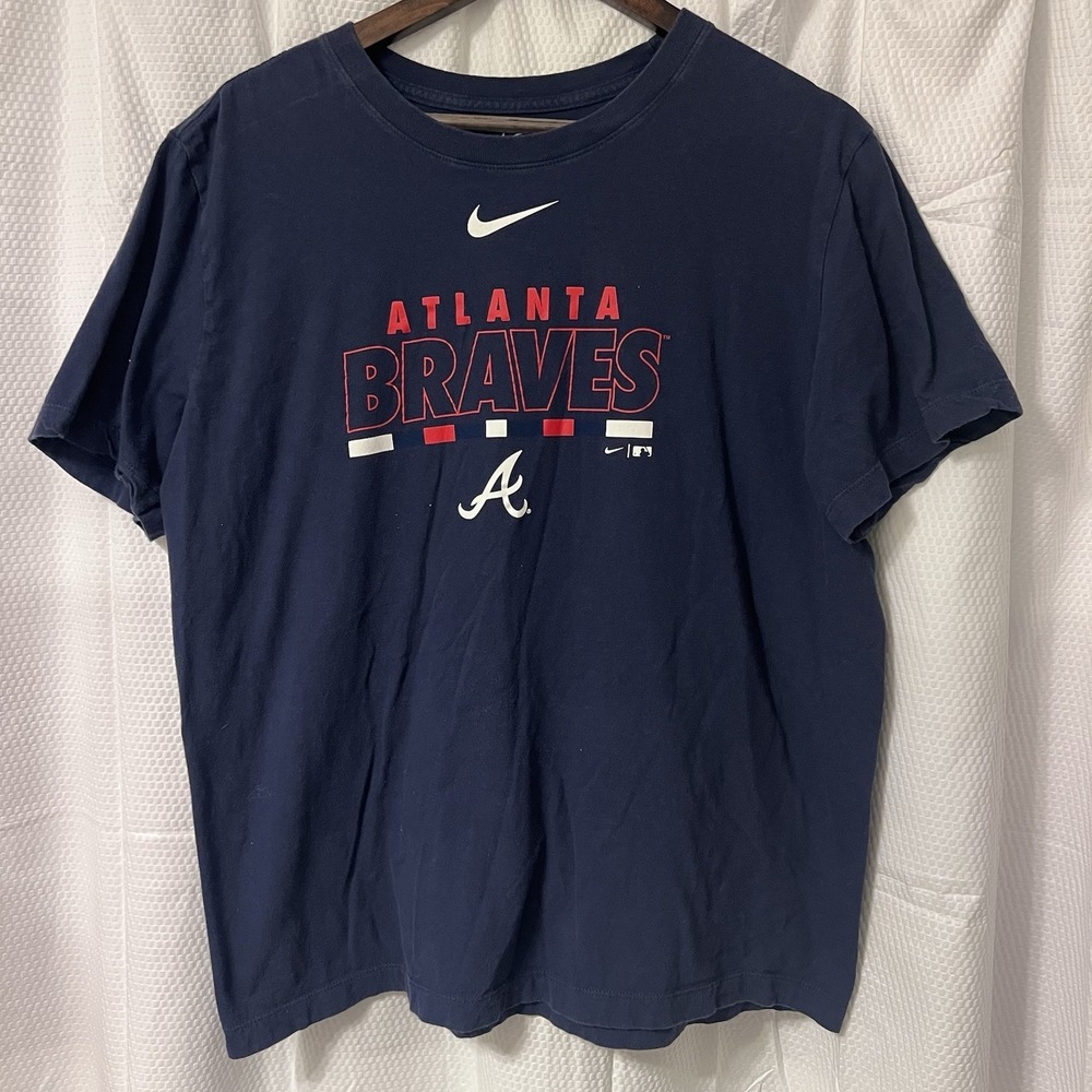 Nike Atlanta Braves T Shirt Large Men's Navy Blue MLB Tee ATL A-Town Baseball EC